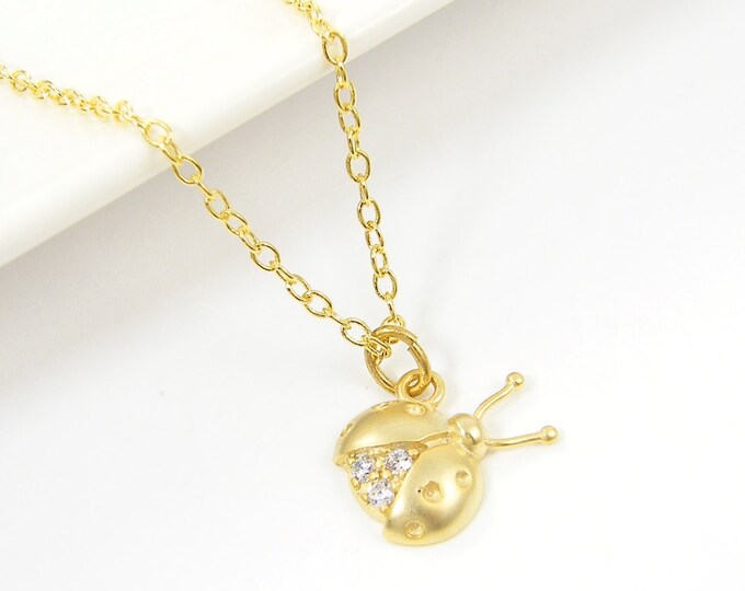 Ladybug Necklace Gold Rhinestone Ladybug Charm Simple Etsy