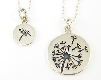 Dandelion Necklace Mother Daughter Necklace Sterling Silver Dandelion Pendant Mommy and Me Necklaces Wild Flower Nature Jewelry |NS1-4&5