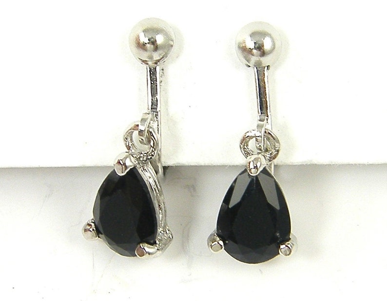 Small Black Clip on Earrings Silver Jet Black Crystal CZ Cubic Etsy