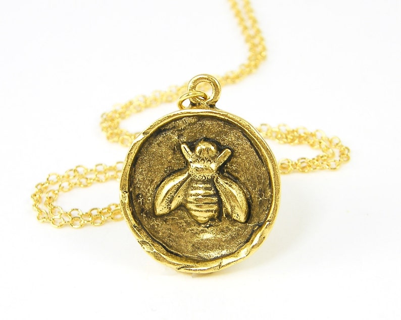 Gold Bee Necklace Bumblebee Pendant Antique Gold Pewter Bumble Etsy