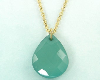 Teal Necklace, Green Drop Pendant Necklace, Mid-Century Modern Teal Teardrop Necklace |NB3-40