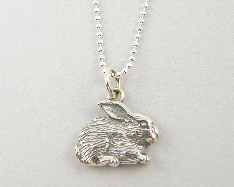 Silver Rabbit Necklace, Sterling Silver Rabbit Charm Necklace, Bunny Pendant with Sterling Silver Chain NS1-3 image 2