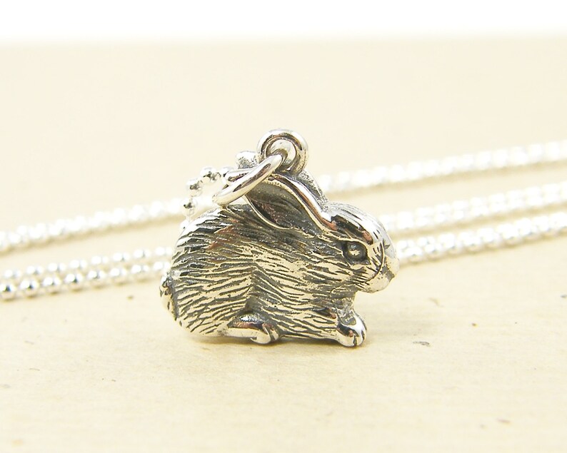 Silver Rabbit Necklace, Sterling Silver Rabbit Charm Necklace, Bunny Pendant with Sterling Silver Chain NS1-3 image 3