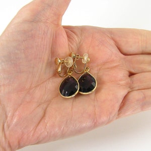 Amethyst Gemstone Clip on Earrings Gold, Purple Stone Teardrop Dangle Earrings, Gift for Her, Drop February Birthstone Birthday Gift EB7-26 image 6