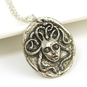 Medusa Necklace, Silver Medusa Pendant, Snake Serpent Charm with Chain Greek Mythology Jewelry |GS1-15