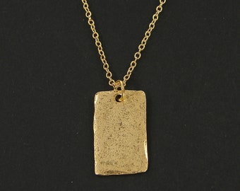 Simple Gold Rectangle Necklace, Modern Minimalist Contemporary Textured Gold Geometric Pendant Charm Necklace |NB3-28