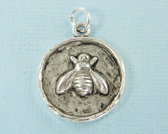 Silver Bee Pendant, Bumblebee Pendant, Pewter Bumble Bee Honey Bee Charm, Insect Nature Jewelry Medallion |NU1-5