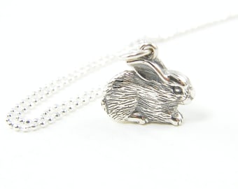 Silver Rabbit Necklace, Sterling Silver Rabbit Charm Necklace, Bunny Pendant with Sterling Silver Chain |NS1-3