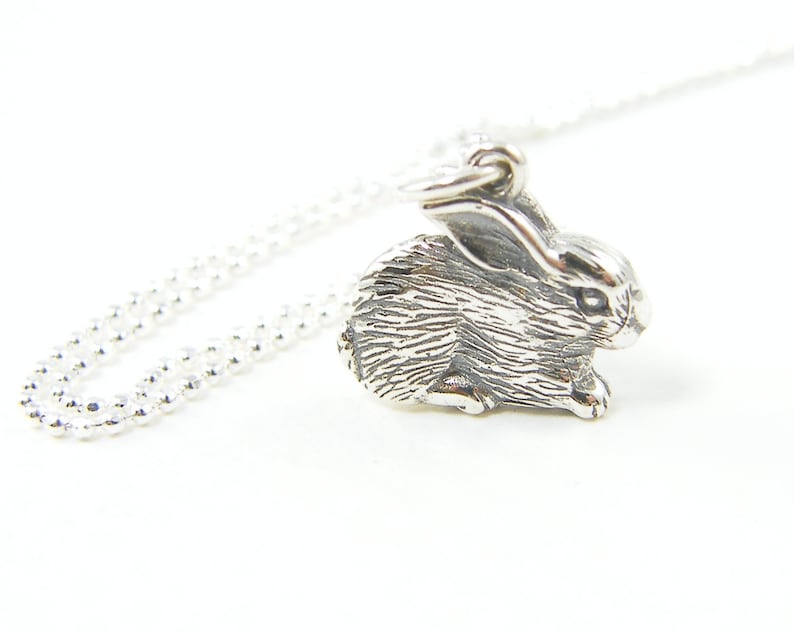 Silver Rabbit Necklace, Sterling Silver Rabbit Charm Necklace, Bunny Pendant with Sterling Silver Chain NS1-3 image 1