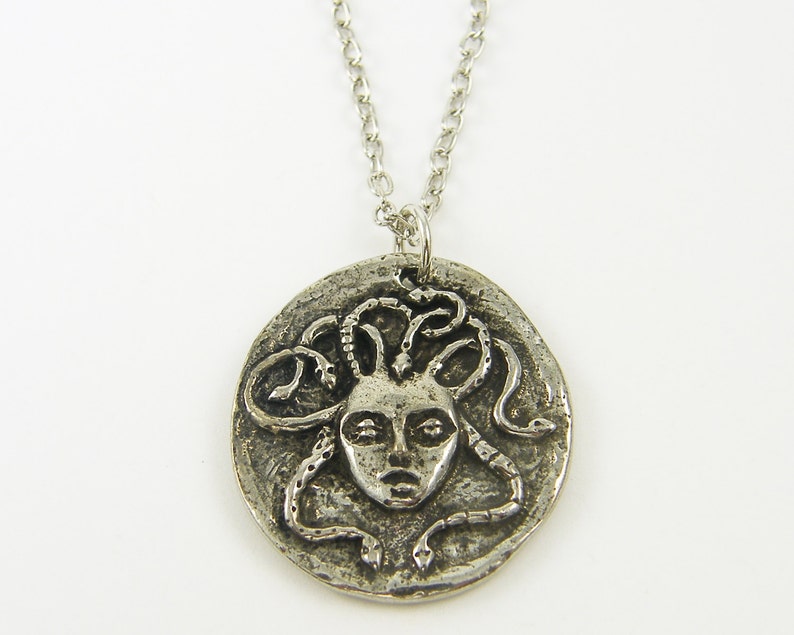 Medusa Necklace, Silver Medusa Pendant, Snake Serpent Charm with Chain Greek Mythology Jewelry GS1-15 image 2