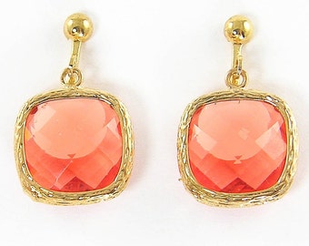 Coral Clip on Earrings, Red Gold Dangle Drop Screw Back Clip Earrings |EB2-15