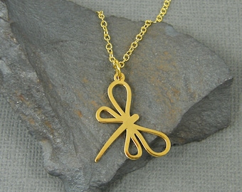 Minimalist Gold Dragonfly Necklace - Simple Gold Insect Necklace Nature Pendant Jewelry |AJ1-21