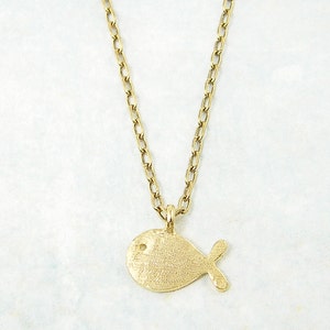 Tiny Gold Fish Necklace Dainty Everyday Goldfish Charm Necklace, Jewelry Mini Petite Nautical Fish Pendant AJ1-12 image 3