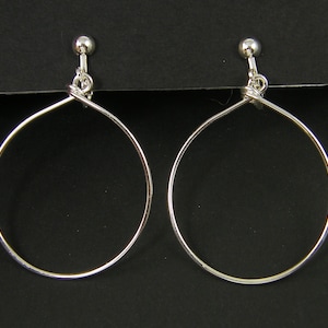 Silver Hoop Clip on Earrings, Minimalist Round Circle Clip on Earrings, Silver Screw Back Earrings |EB1-50