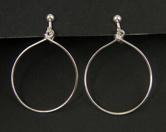 Silver Hoop Clip on Earrings, Minimalist Round Circle Clip on Earrings, Silver Screw Back Earrings |EB1-50