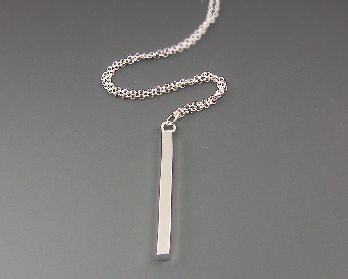 Silver Bar Necklace Long Silver Vertical Bar Necklace Silver Etsy