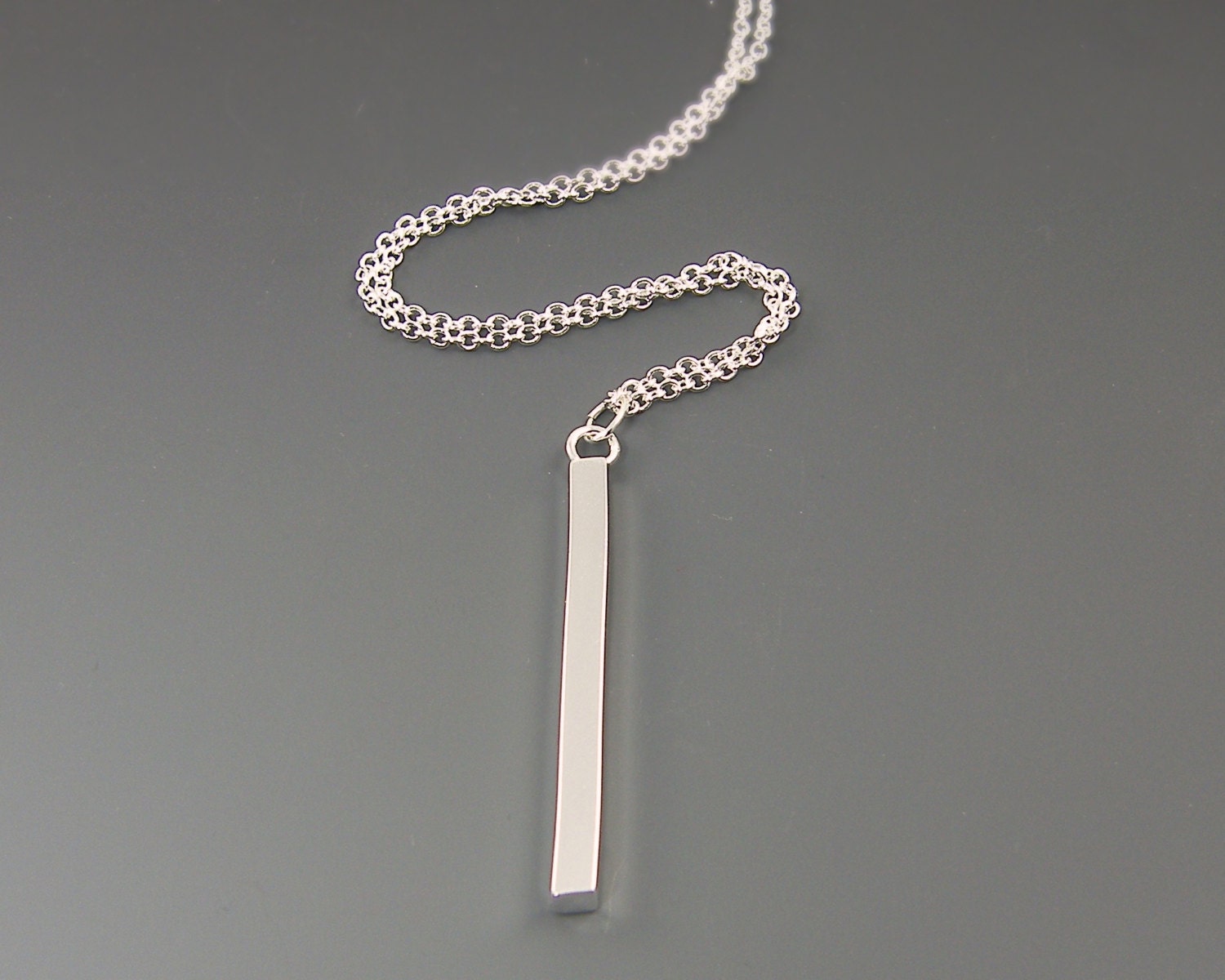 Silver Bar Necklace Long Silver Vertical Bar Necklace Silver Etsy