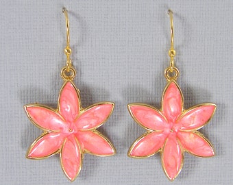 Coral Flower Earrings, Orange Pink Floral Dangle PIERCED Earrings, Plant Lover Gift, Gardening Gift |EB8-27