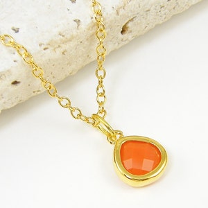 Orange Necklace, Tiny Orange Drop Necklace, Small Dainty Tangerine Necklace, Mini Pumpkin and Gold Necklace |NB1-16