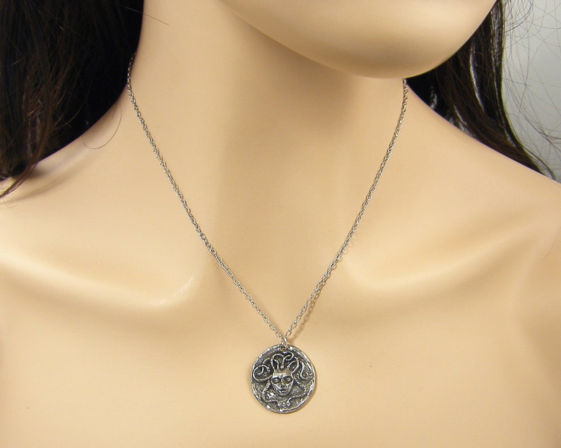 Medusa Necklace, Silver Medusa Pendant, Snake Serpent Charm with Chain Greek Mythology Jewelry GS1-15 image 5