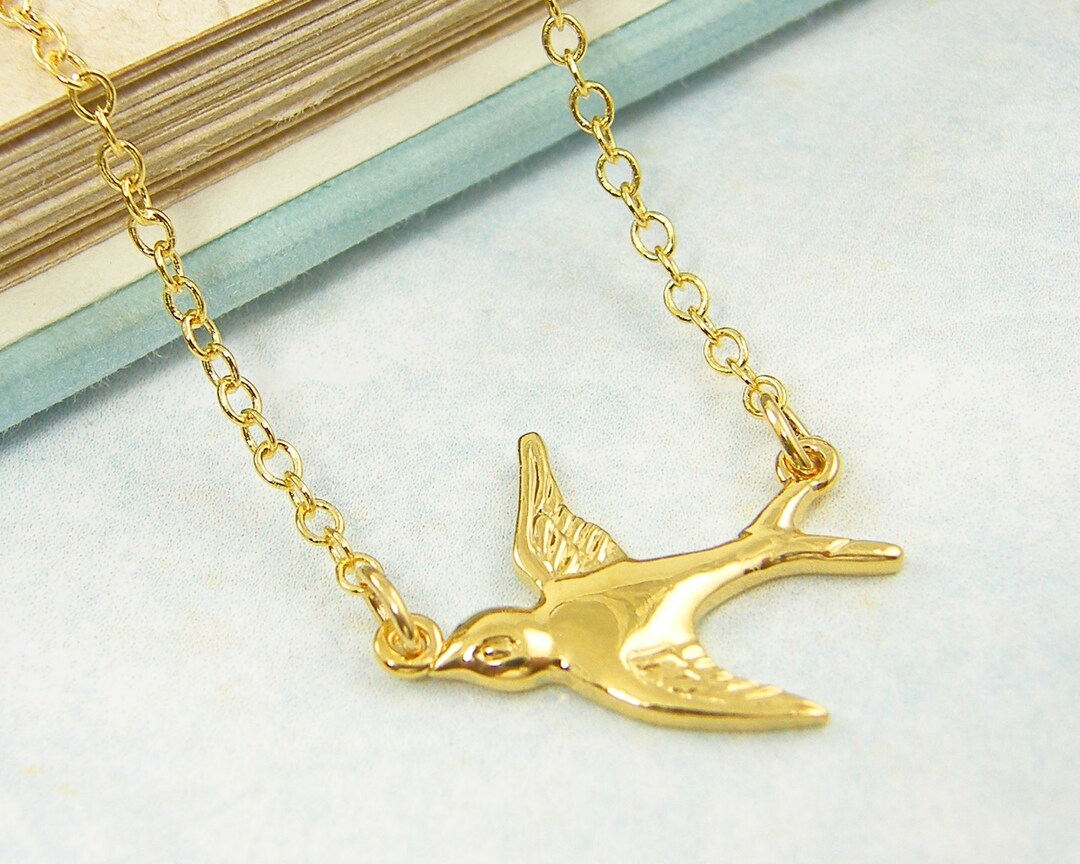 Dainty Swallow Necklace Gold Sparrow Bird Necklace Flying - Etsy