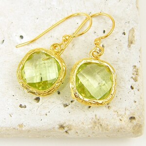 August Birthstone Earrings, Peridot Drop Earrings, Peridot Dangle Earrings Birthday Jewelry Faceted Stone Pale Green PIERCED Earrings PG1-7 image 2