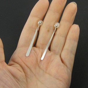 Minimalist Thin Silver Clip on Earrings, Silver Teardrop Dangle Clip on Earrings Slender Shiny Lightweight Screw Back EB3-69 image 4