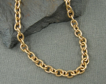 Matte Gold Necklace Chain - 18 Inch Oval Link Gold Cable Chain, 3 Inch Extender Lobster Clasp Finished Chain Short |CH5-1