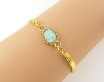 Aqua Gold Bracelet, Aqua Bangle Bracelet Simple Minimal Adjustable Bracelet with Extender Chain |BB1-20