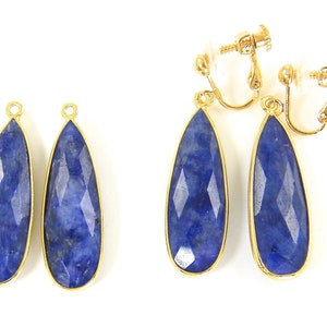 Sapphire Clip on Earrings, Blue Gemstone Gold Long Teardrop Dangle, September Birthstone, Long Sapphire Drop Clipon Earrings EB7-9 image 3