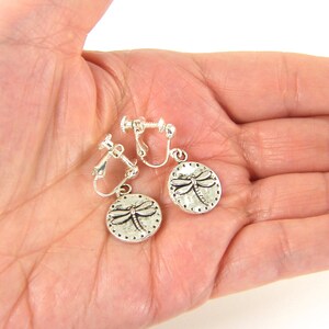 Dragonfly Clip on Earrings, Silver Insect Clip Earrings, Wildlife Nature Animal Jewelry with Screw Back EB2-18 image 5