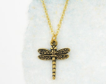 Gold Dragonfly Necklace - Gold Insect Necklace Nature Pendant Jewelry |AJ1-26