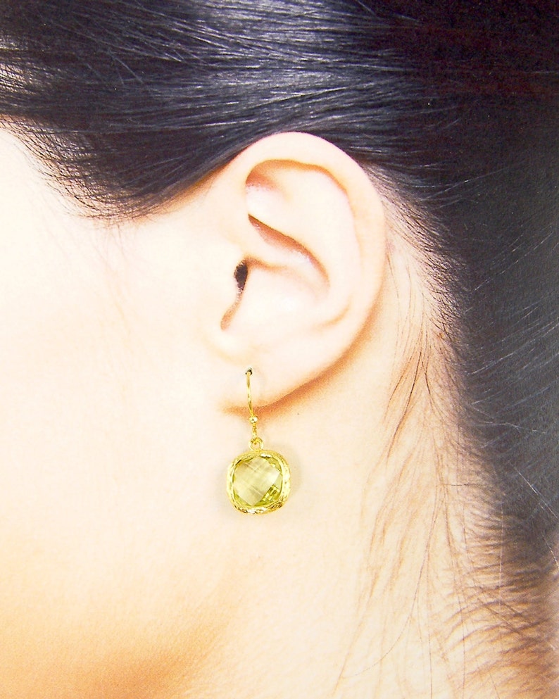 August Birthstone Earrings, Peridot Drop Earrings, Peridot Dangle Earrings Birthday Jewelry Faceted Stone Pale Green PIERCED Earrings PG1-7 image 4
