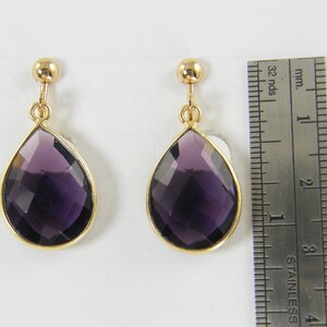 Amethyst Gemstone Clip on Earrings Gold, Purple Stone Teardrop Dangle Earrings, Gift for Her, Drop February Birthstone Birthday Gift EB7-26 image 5