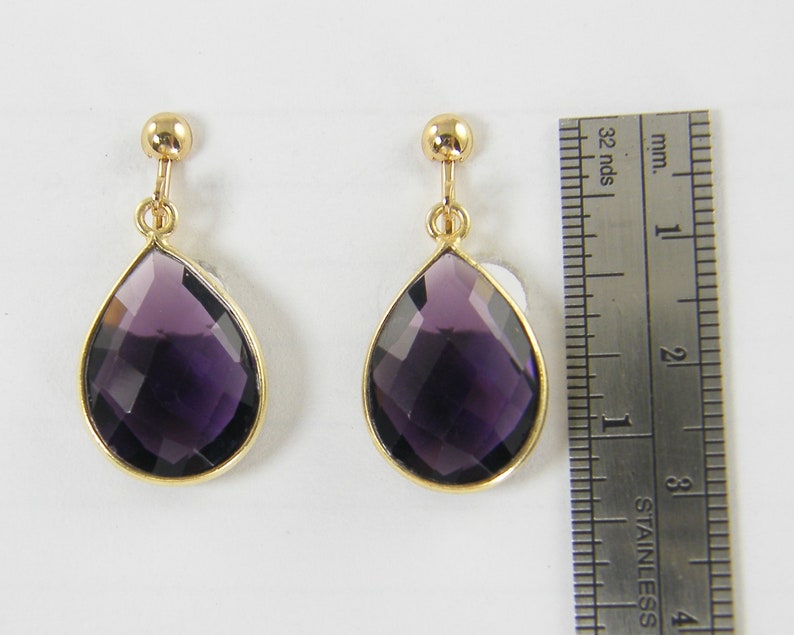 Amethyst Gemstone Clip on Earrings Gold, Purple Stone Teardrop Dangle Earrings, Gift for Her, Drop February Birthstone Birthday Gift EB7-26 image 5