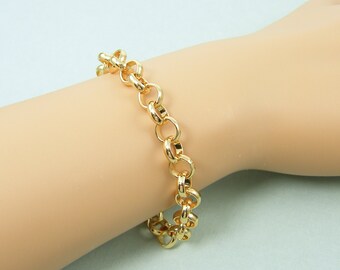 Large Link Gold Chain Bracelet with Extender, Chunky Gold Round Link Bracelet Chain |BB1-24