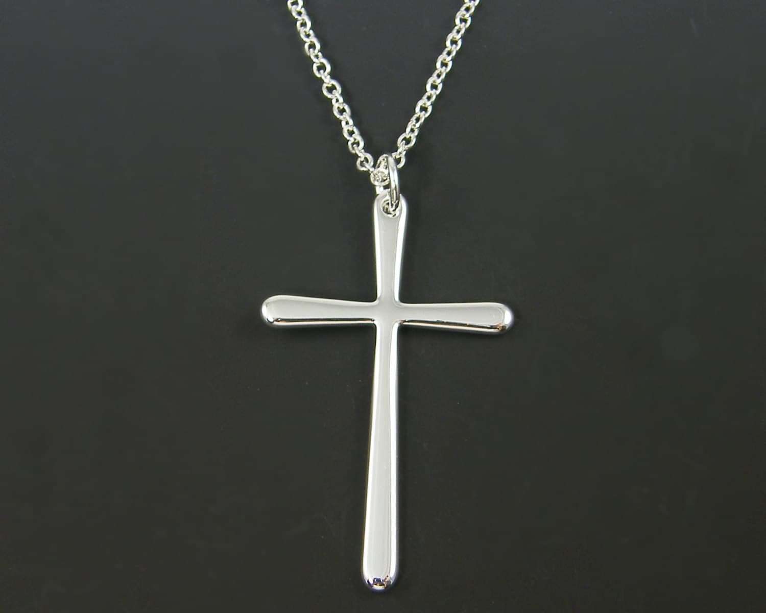 Long Silver Cross Necklace Christian Cross Pendant Necklace Etsy