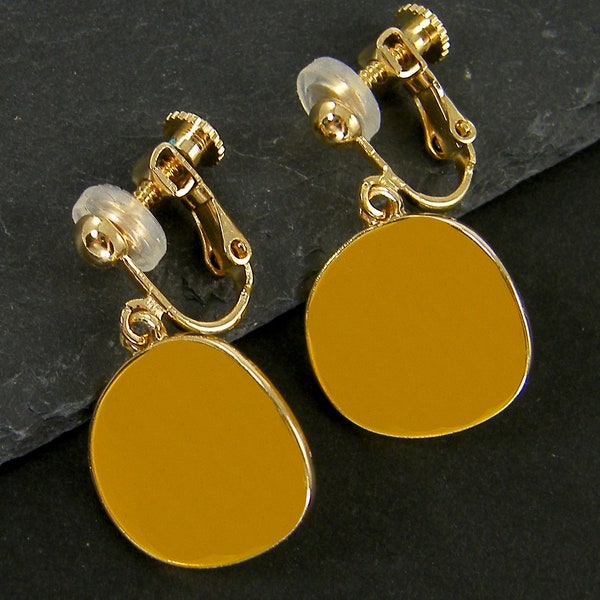 Mustard Yellow Clip on Earrings, Round Circle Dijon Goldenrod Dangle Drop Clip Earrings Gift for Her |EB2-54