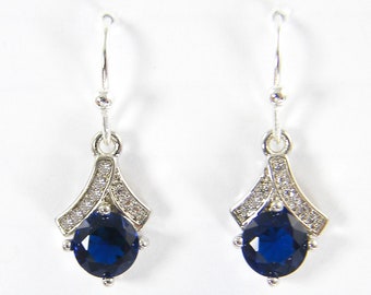 Small Dainty Blue Earrings, Blue CZ Crystal Silver Rhinestone Pierced Earrings |EB8-22