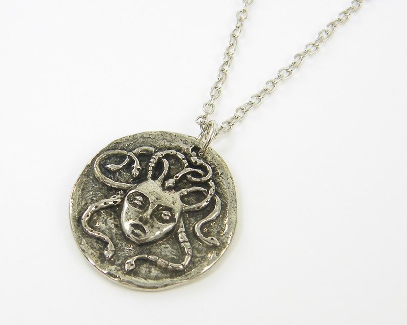 Medusa Necklace, Silver Medusa Pendant, Snake Serpent Charm with Chain Greek Mythology Jewelry GS1-15 image 3