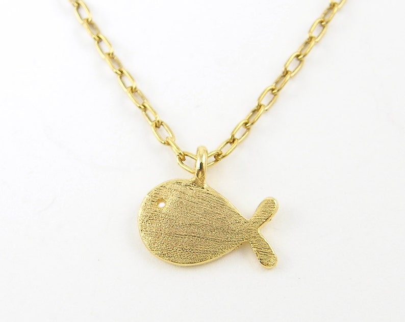 Tiny Gold Fish Necklace Dainty Everyday Goldfish Charm Necklace, Jewelry Mini Petite Nautical Fish Pendant AJ1-12 image 2