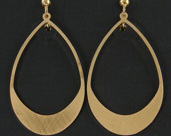 Scratch & Dent Minimalist Gold Teardrop CLIP ON Earrings, Imperfect Brushed Gold Hoop Large Long Dangle Discounted Clip Earrings |EB10-1