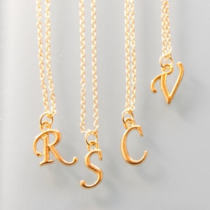 Gold Cursive Initial Necklace, Gold Personalized Charm Necklace, Initial Charm Necklace, Gold Letter Charm Pendant with 18 or 20 inch Chain