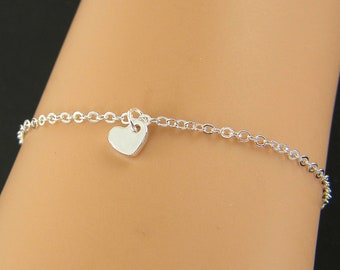 Tiny Silver Heart Bracelet, Mini Small Heart Charm Chain Bracelet, Gift for Her Girl Daughter Girlfriend Wife Mother |BB1-3