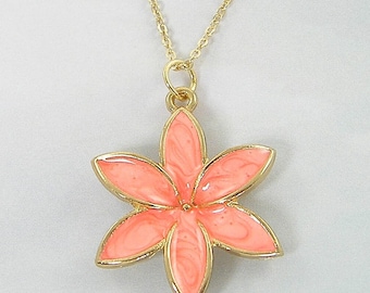 Coral Flower Necklace, Peach Floral Necklace, Gift for Gardner Botanist, Coral Gold Jewelry |NB3-43