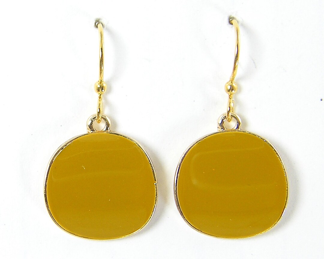 Mustard Yellow Earrings Round Circle Dijon Goldenrod Dangle Etsy
