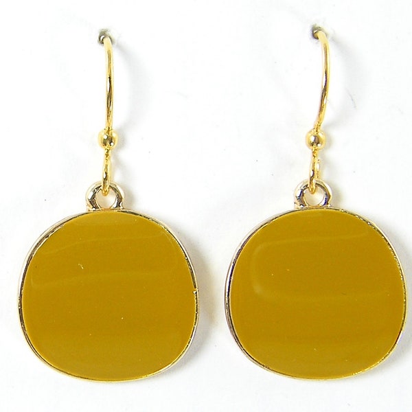 Mustard Yellow Earrings, Round Circle Dijon Goldenrod Dangle Drop PIERCED Earrings Gift for Her |EB10-24