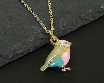 Dainty Bird Necklace, Pink Blue Gold Parakeet Charm Necklace, Small Girly Pastel Bird Pendant Necklace, 3D Simple Animal Jewelry |NB2-36