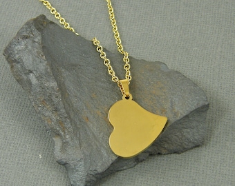 Long Gold Heart Necklace, Simple Minimalist Gold Heart Pendant Charm, Sideways Tilted Heart Your Choice of Long Chain 24 30 36 |NB2-48