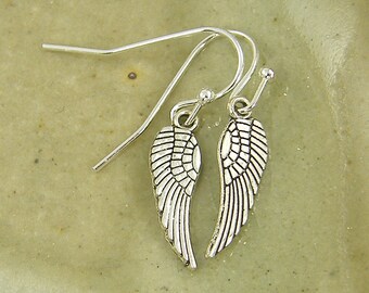 Tiny Angel Wing Earrings, Small Little Mini Silver Feather PIERCED Earrings, Gift for Girl Her Daughter |EB10-17